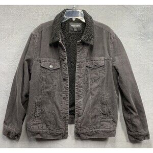 Sunrise Kingdom Men's Corduroy Jacket Sherpa Trucker Charcoal Black Size Medium